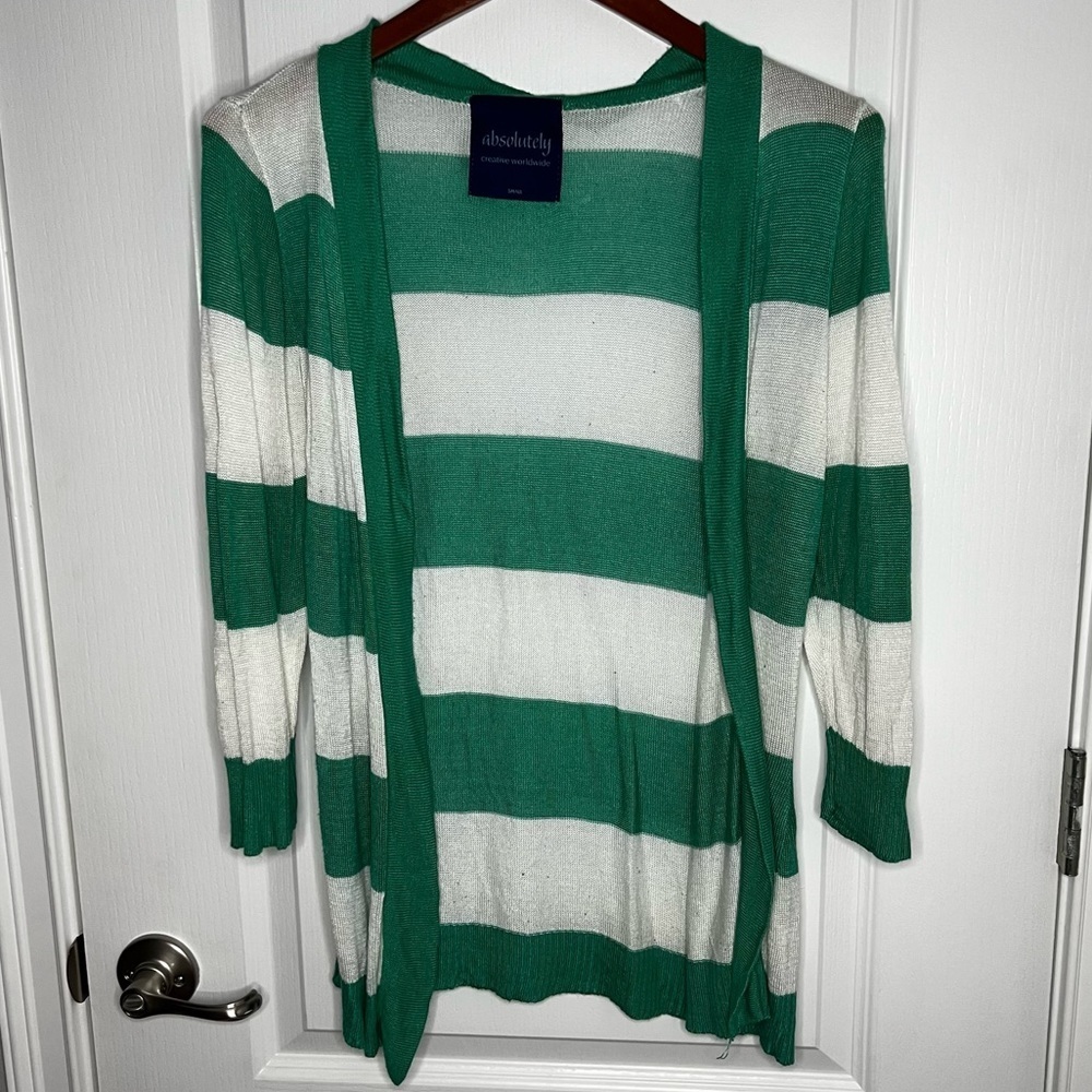 Absolutely creative worldwide striped cardigan green white small
